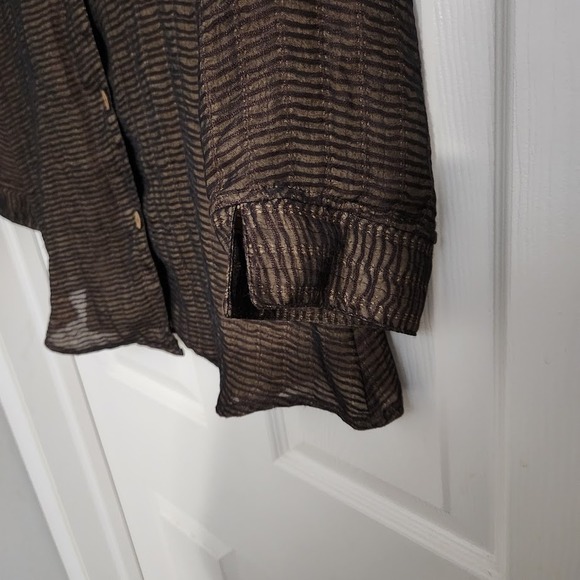 Christopher & Banks Women's Size M Brown Striped Button Up Shirt 3/4 Sleeve C56 - Picture 2 of 5